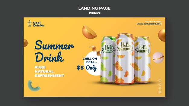 Plantilla web de página de destino de refrescos puros de bebidas de verano
