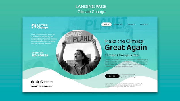 PSD gratuito plantilla web de problema de cambio climático