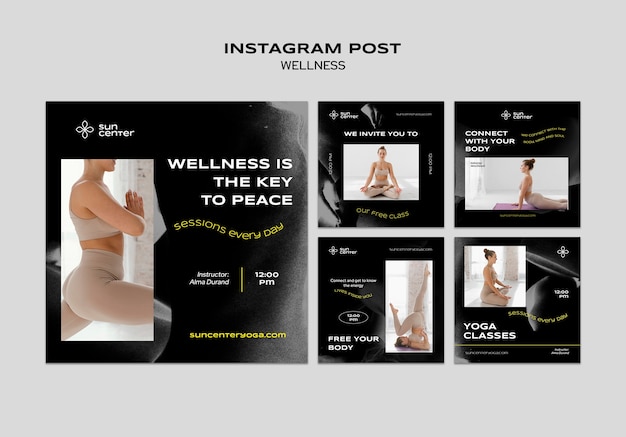 PSD gratuito plantilla de yoga de bienestar de diseño plano