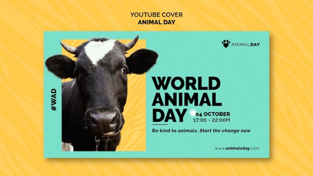 PSD gratuito plantilla de youtube del día mundial de los animales de diseño plano