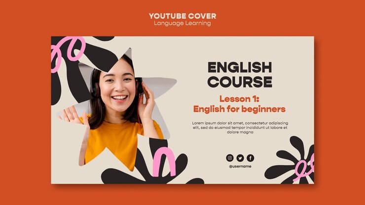 PSD gratuito plantilla de youtube de idioma de aprendizaje colorido