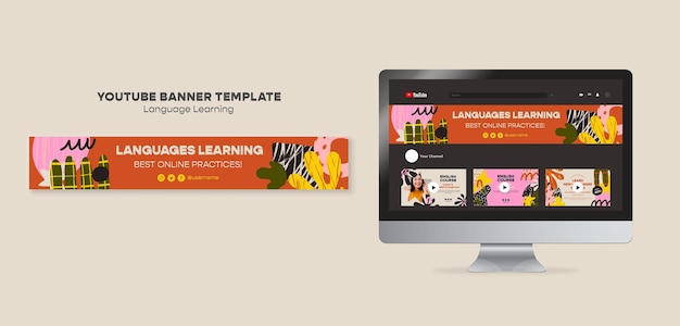 Plantilla de youtube de idioma de aprendizaje colorido