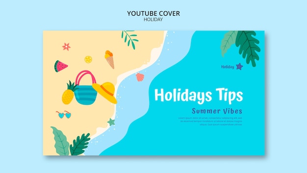 Plantilla de youtube de vacaciones de diseño plano