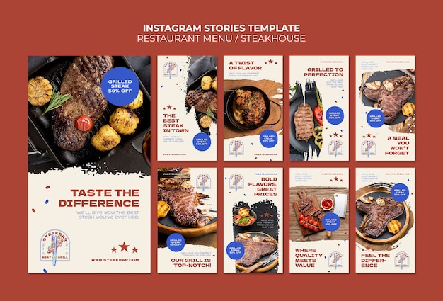 PSD gratuito plantillas de historias de instagram de menú de restaurante