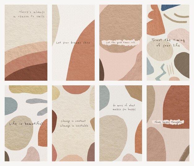 Plantillas de historias de redes sociales psd earth tone diseño abstracto con citas motivacionales