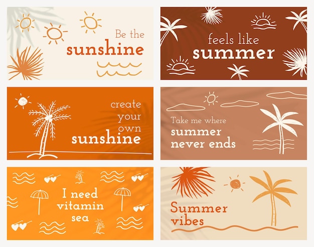 Plantillas de verano editables psd con lindo doodle para banner de redes sociales