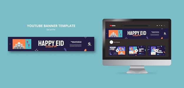 Plat ontwerp eid al fitr youtube-bannermalplaatje