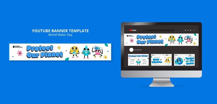 Gratis PSD plat schattig karakter wereld water dag youtube-sjabloon voor spandoek