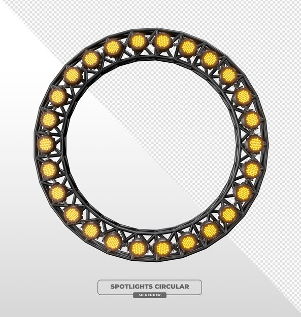 Plataforma de iluminación circular con focos y centro de malla renderizado en 3D