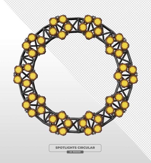 Plataforma de iluminación circular con focos y centro de malla renderizado en 3D