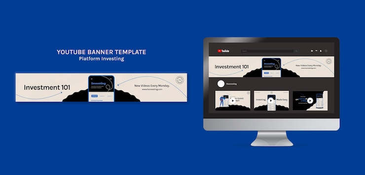 PSD Gratis platform investing youtube banner template