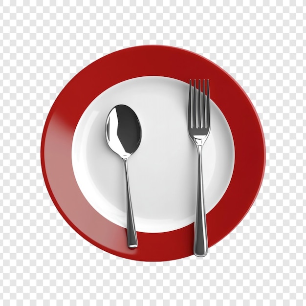Plato rojo plato blanco cuchara tenedor cena elegante preparación de comidas simples