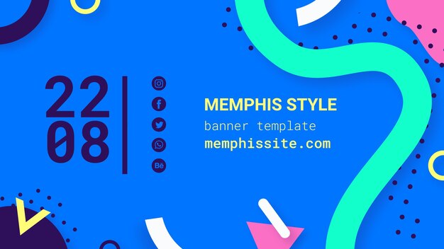 Platte blauwe memphis stijl banner