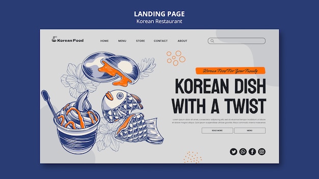 Platte koreaanse restaurant ontwerpsjabloon