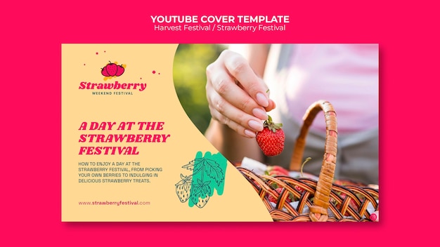 Gratis PSD platte ontwerp aardbeien festival youtube thumbnail-sjabloon