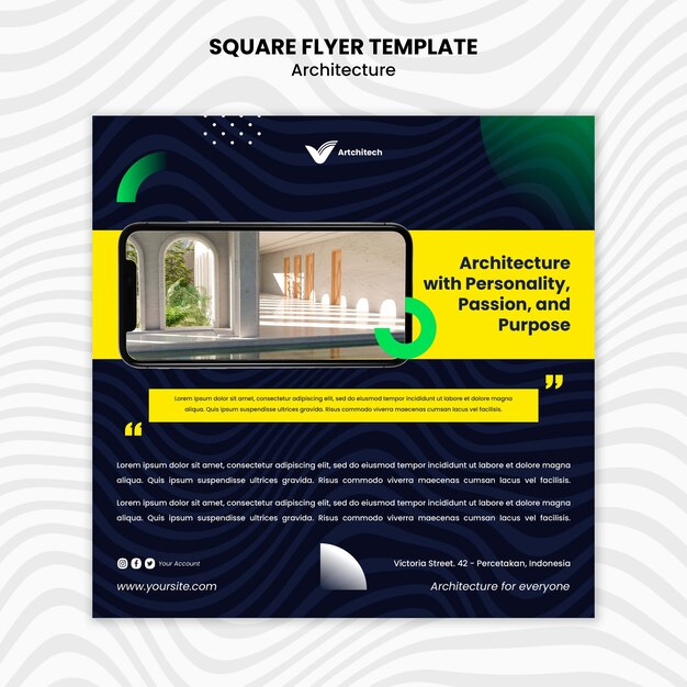 Platte ontwerp architectuur vierkante flyer-sjabloon