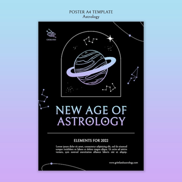 Gratis PSD platte ontwerp astrologie postersjabloon