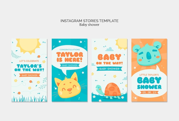 Gratis PSD platte ontwerp baby shower instagram verhalen sjabloon