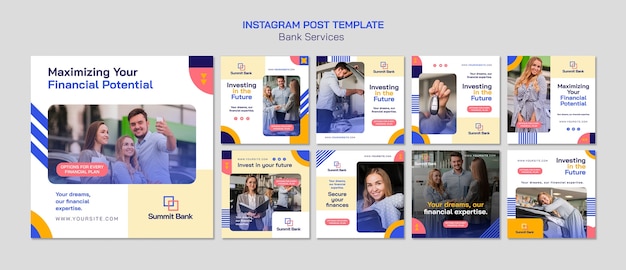 Gratis PSD platte ontwerp bankdiensten instagram posts sjabloon