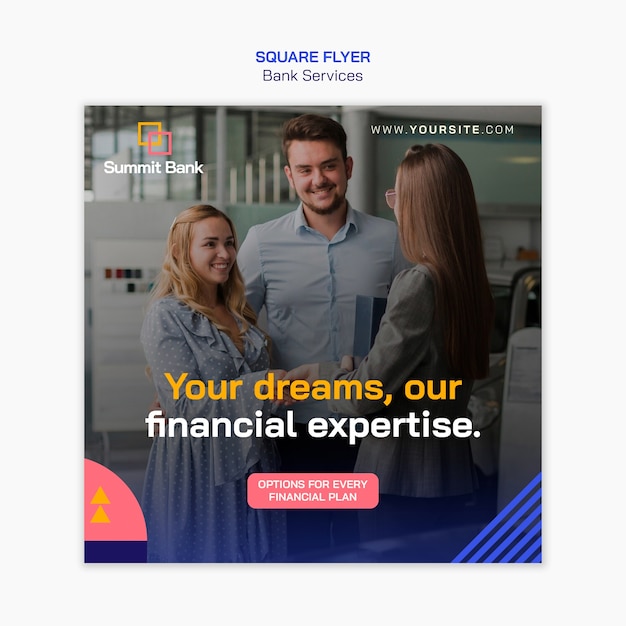 Platte ontwerp bankdiensten vierkante flyer