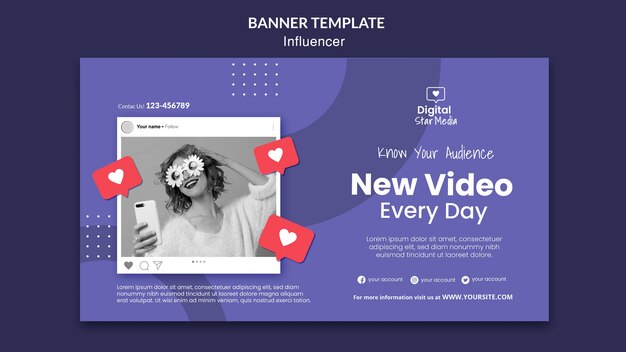Platte ontwerp banner beïnvloeder ontwerpsjabloon