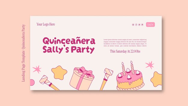 Platte ontwerp bestemmingspagina voor quinceañera-feestjes