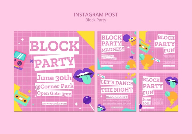 Platte ontwerp blokfeest instagram-berichten