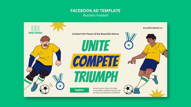 Platte ontwerp braziliaanse voetbal facebook-sjabloon