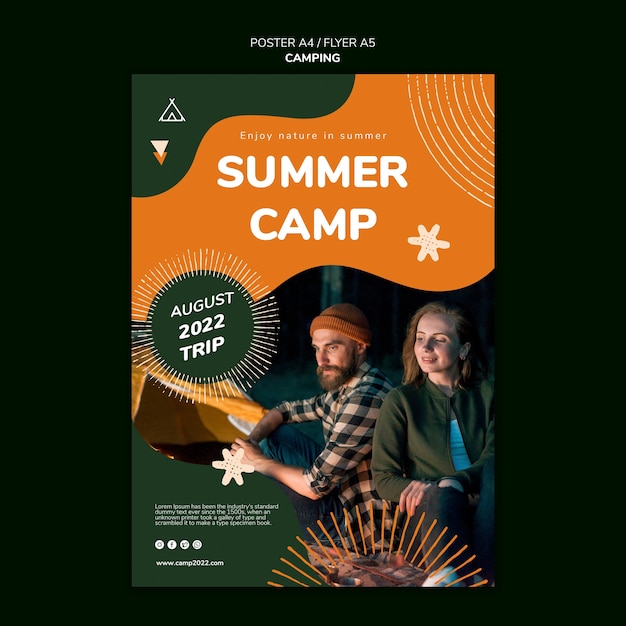 Gratis PSD platte ontwerp camping poster sjabloon