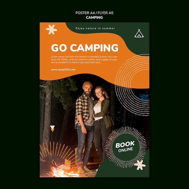 Platte ontwerp camping poster sjabloon