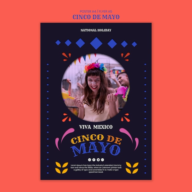 Gratis PSD platte ontwerp cinco de mayo postersjabloon