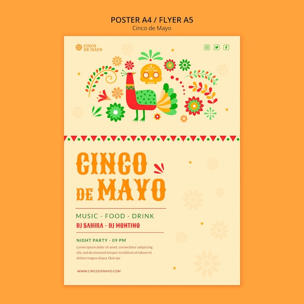 Gratis PSD platte ontwerp cinco de mayo postersjabloon