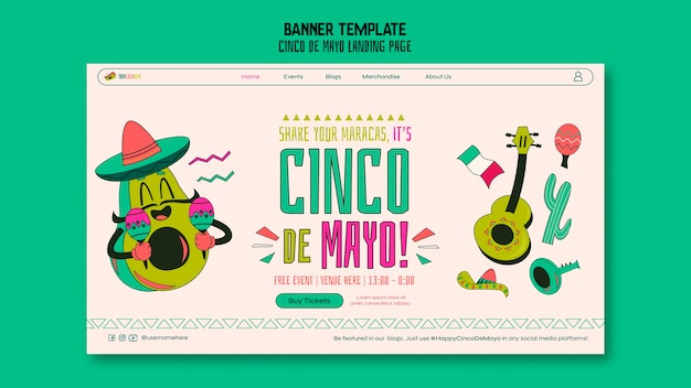 Gratis PSD platte ontwerp cinco de mayo-sjabloon