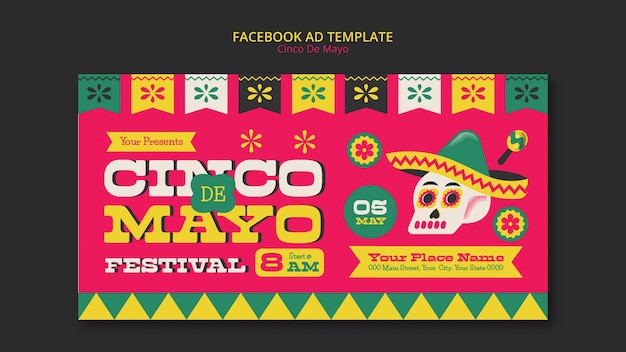 Gratis PSD platte ontwerp cinco de mayo-sjabloon