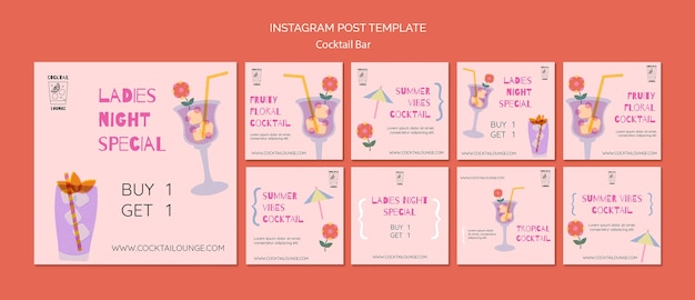 Platte ontwerp cocktailbar instagram-berichten