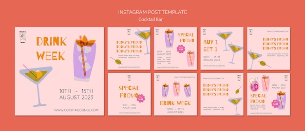 Gratis PSD platte ontwerp cocktailbar instagram-berichten