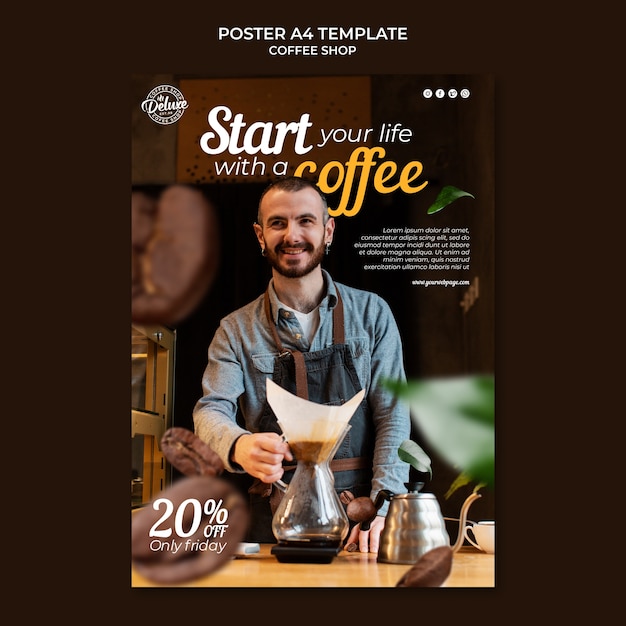 Gratis PSD platte ontwerp coffeeshopsjabloon