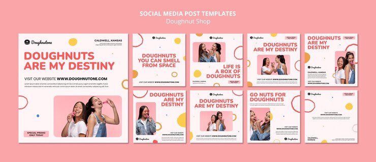 Gratis PSD platte ontwerp donut winkel instagram posts