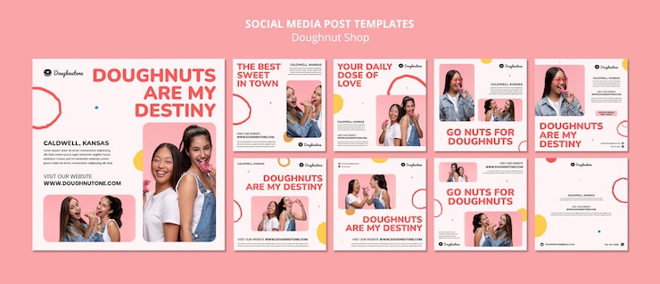 Gratis PSD platte ontwerp donut winkel instagram posts