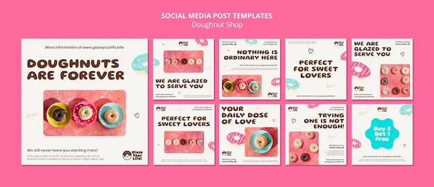 Gratis PSD platte ontwerp donut winkel instagram posts