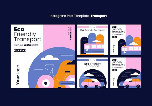 Gratis PSD platte ontwerp eco transport instagram posts