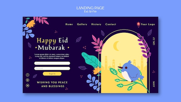 Gratis PSD platte ontwerp eid al fitr bestemmingspagina sjabloon