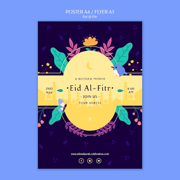 Platte ontwerp eid al fitr postersjabloon