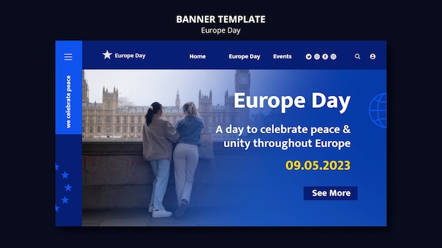 Gratis PSD platte ontwerp europa dag sjabloon