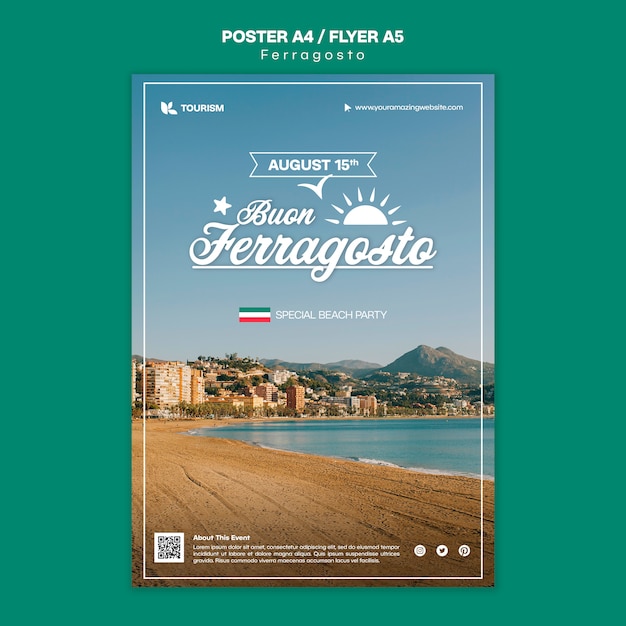 Gratis PSD platte ontwerp ferragosto viering poster sjabloon