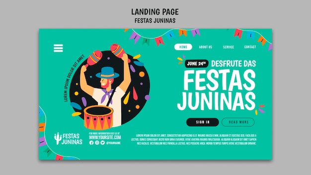 Platte ontwerp festas juninas bestemmingspagina sjabloon