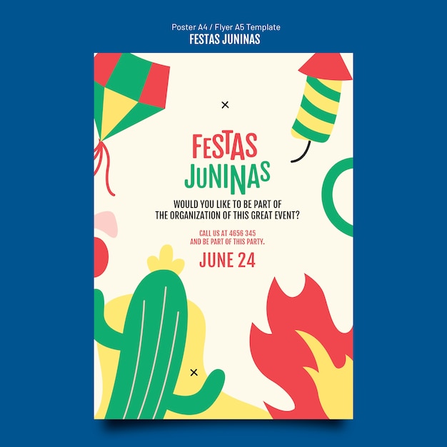 Platte ontwerp festas juninas postersjabloon