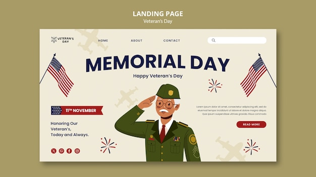 Gratis PSD platte ontwerp flveteran's day landingspagina