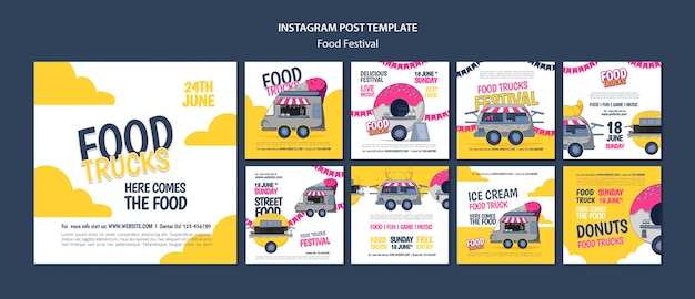 Gratis PSD platte ontwerp food festival instagram posts set