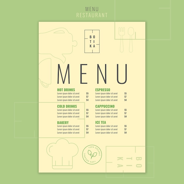 Gratis PSD platte ontwerp food restaurant menusjabloon